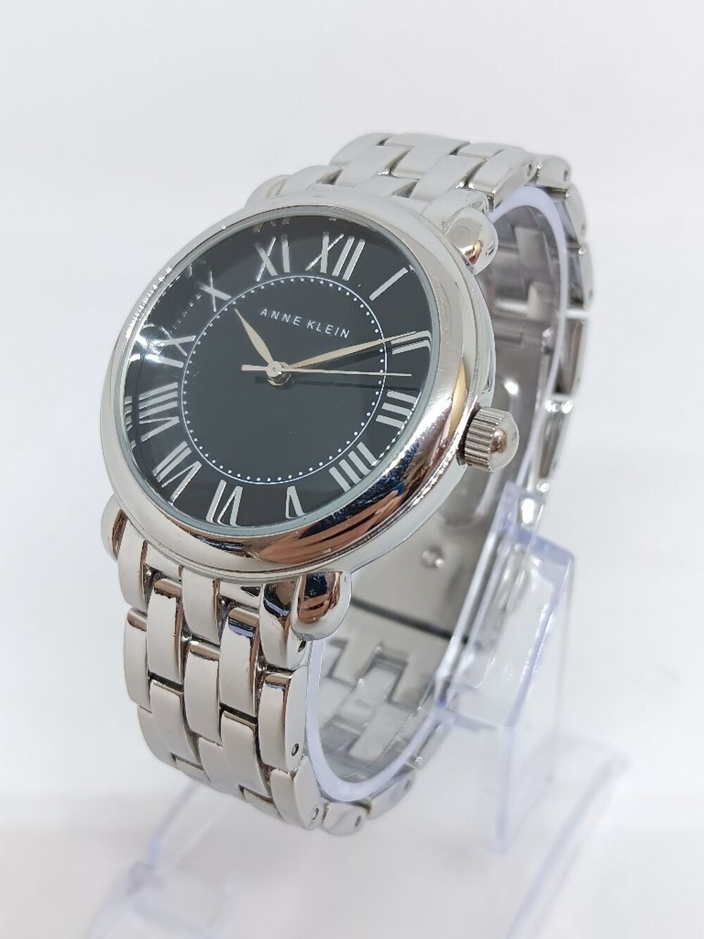 Anne Klein AK/1927BKSV Women's 35mm Black Dial Japanese Quartz Watch NEW BATTERY